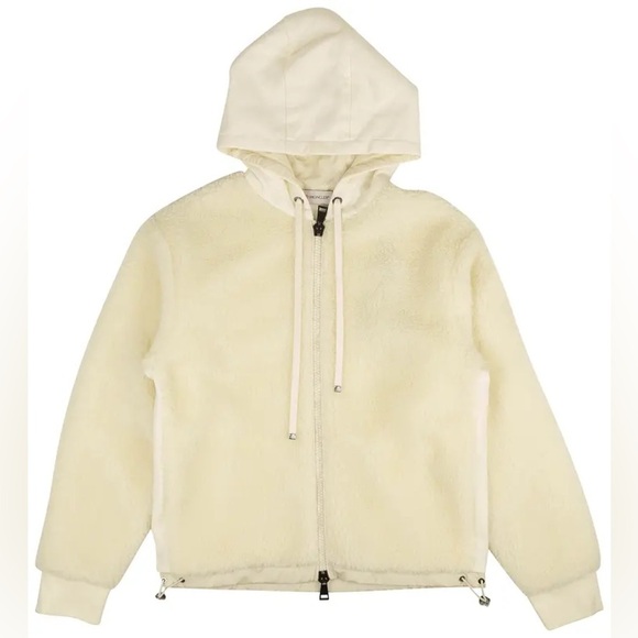 MONCLER Maglia Zip Up Sherpa Hooded Cardigan White Jacket Sweater - Picture 7 of 16